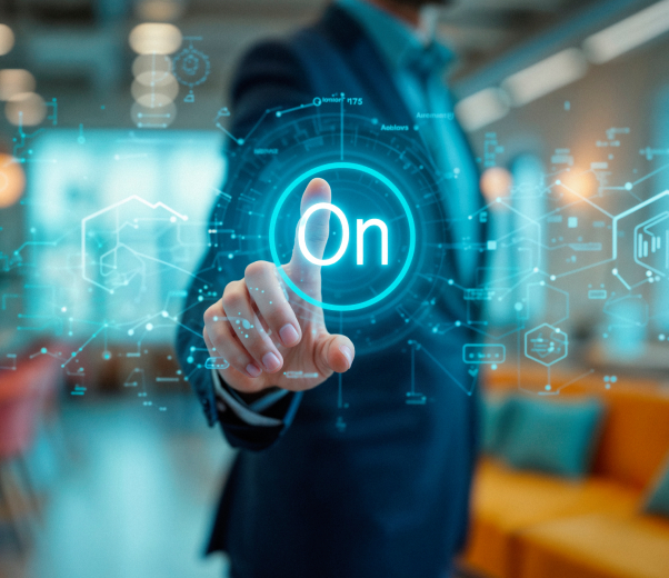 Happy man using phone